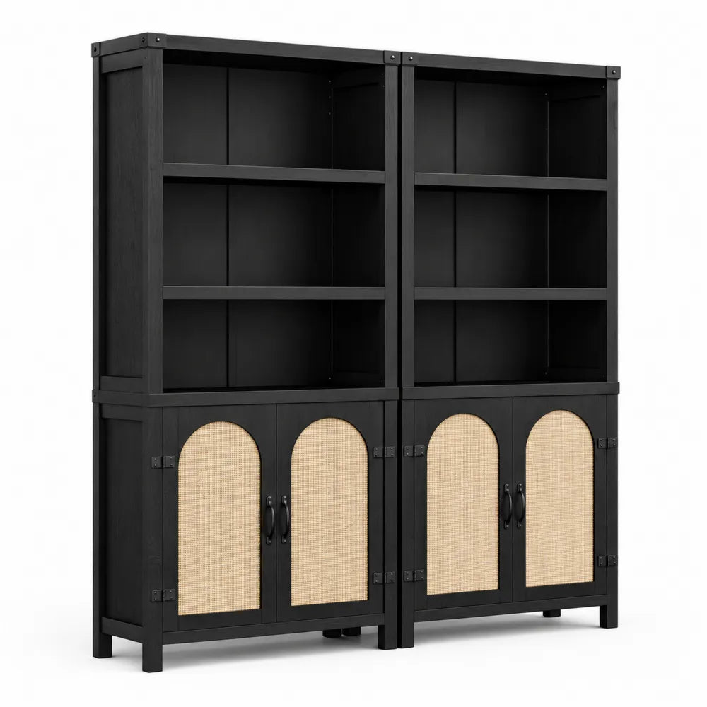 Biblioth¨¨que murale en bois avec portes en rotin 150