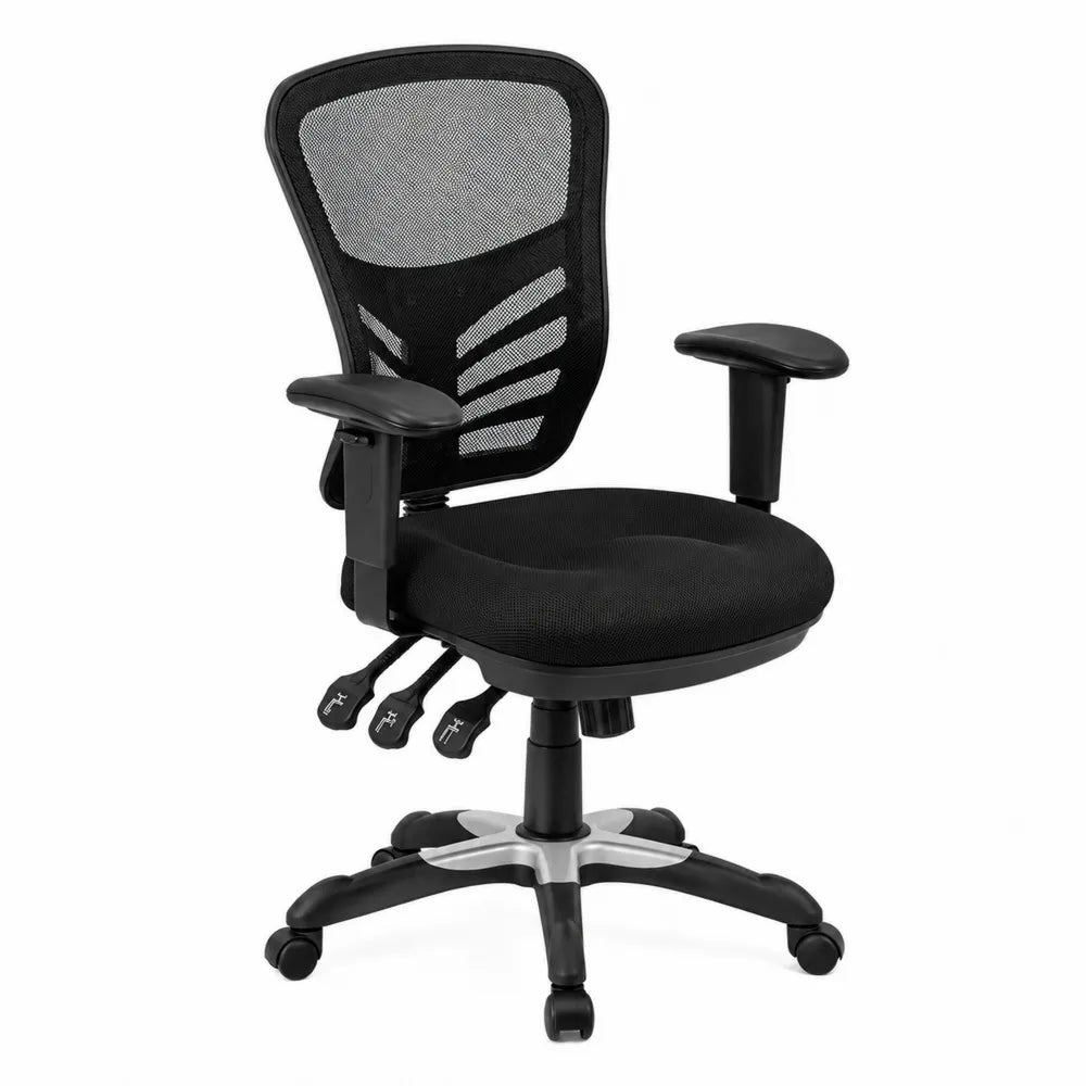 Chaise de bureau en maille noire avec accoudoirs