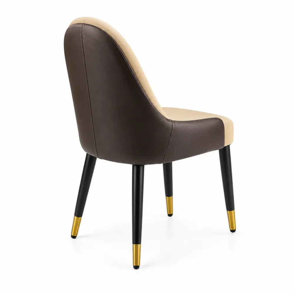 Chaise en cuir synth¨¦tique marron et beige avec pieds en bois et acc