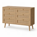 Commode en bois et rotin avec 6 tiro