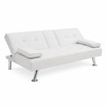 Canap¨¦-lit 3 places en cuir synth¨¦tique blanc avec pieds en m¨¦
