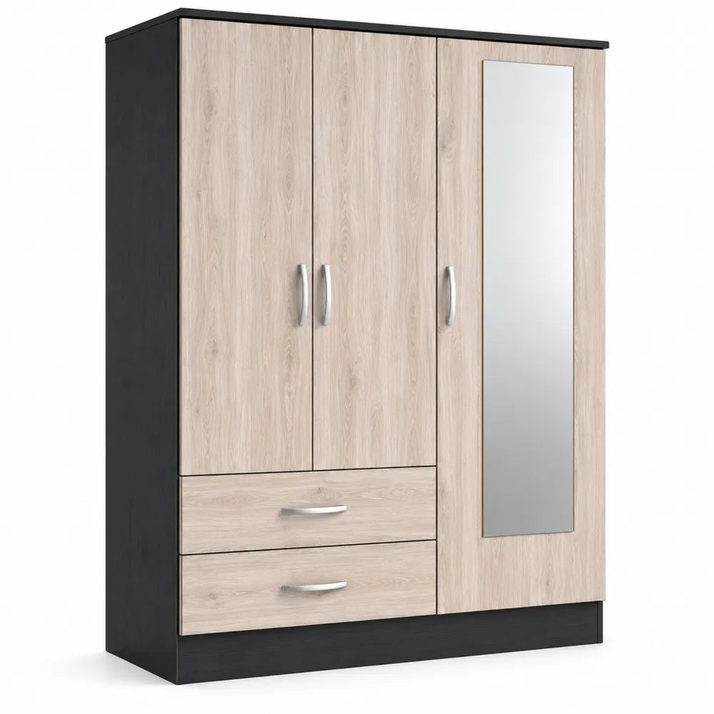 Armoire trois portes avec miroir en panneau de particules bois cla