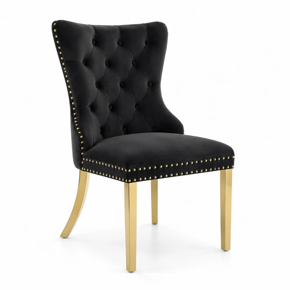 Chaise en velours noir avec pieds en