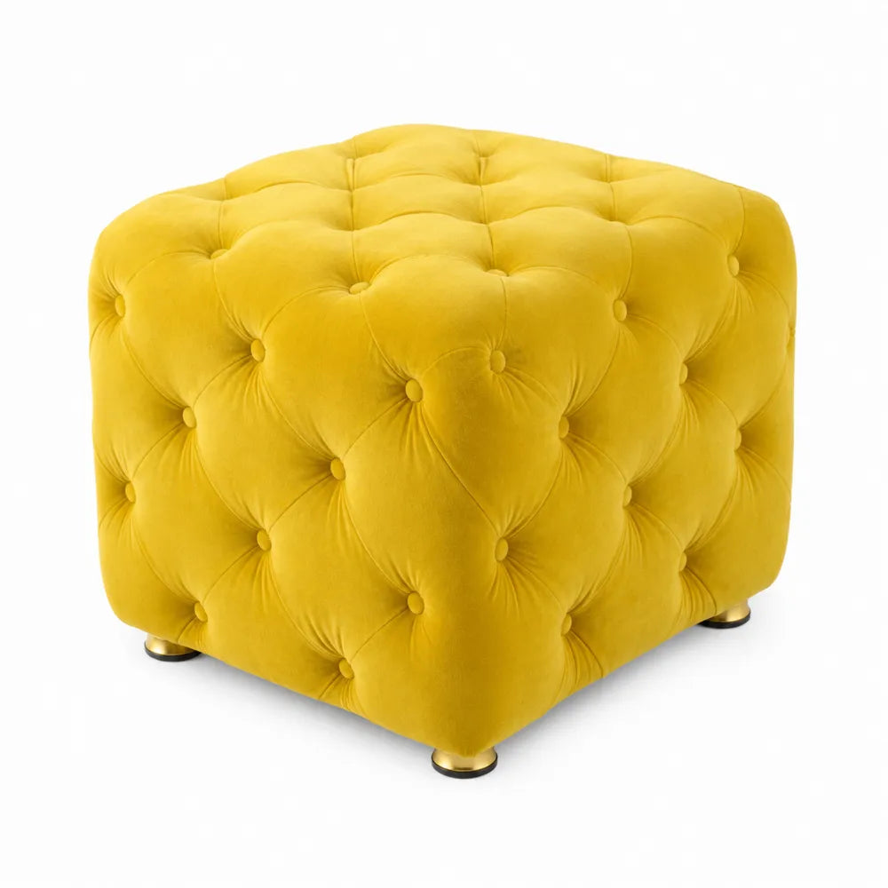 Pouf en velours jaune 4